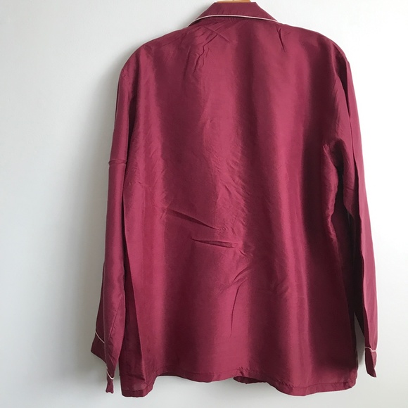 PUSILK Red PJ Silk Shirt Red Long Sleeve Mens L - Picture 4 of 9